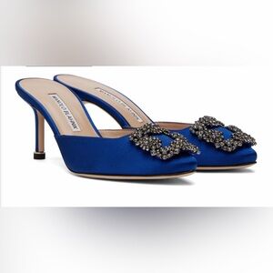 HANGISIMU Blue Satin Jewel Buckle Mules size 8.5